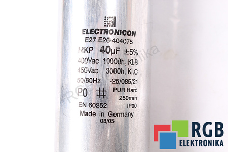 CONDENSATOR E27.E26-404075 ELECTRONICON 40UF, 400/450VAC CONDENSATOR