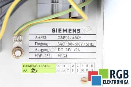 G34900-A3026 SIEMENS PRI 200-500VAC SEC 24VDC TRANSFORMATOR