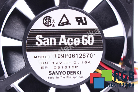 109P0612S701 SANYO DENKI 60X60X15MM, 12V, 0.15A EVANTAI