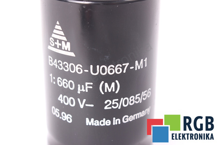 CONDENSATOR B43306-U0667-M1 S+M 25/085/56 660UF, 400VDC CONDENSATOR