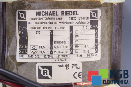 1070088439-201 MICHAEL RIEDEL 230V, 23.5/19.5V TRANSFORMATOR