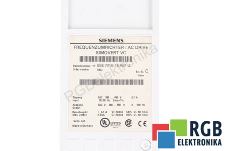 6SE7016-1EA61-Z SIEMENS PARTEA DIN FAȚĂ A CUTIEI