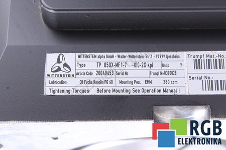 TP050X-MF1-7-0I0-2XKPL WITTENSTEIN MOTION CONTROL I=7 CUTIE DE VITEZE