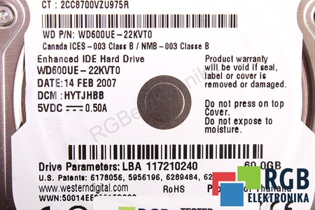WD600UE-22KVT0 WESTERN DIGITAL WD600UE 60GB ATA-100