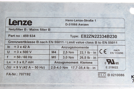 E82ZN22334B230 LENZE FILTRU