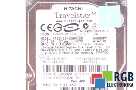 HTS541040G9AT00 HITACHI TRAVELSTAR 40GB, ATA, 2.5", HDD