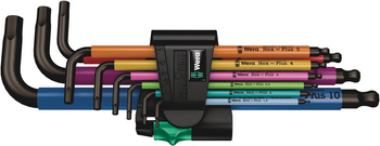 05073593001 WERA 950/9 HEX-PLUS MULTICOLOUR 1 SB SET DE CHEI HEXAGONALE ÎN FORMĂ DE L CU VÂRF SFERIC, ACOPERIRE BLACKLASER, METRIC, ÎN AMBALAJ CU AGĂȚĂTOARE, 9 PIESE