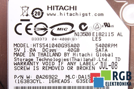 HTS541040G9SA00 HITACHI TRAVELSTAR 40GB SATA