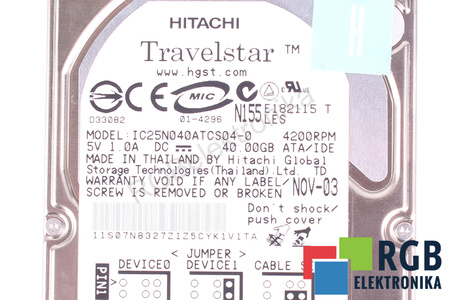 IC25N040ATCS04-0 HITACHI TRAVELSTAR 40GB, ATA, 2.5", HDD