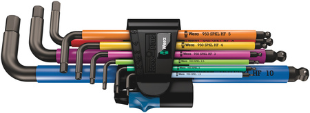 05022210001 WERA 950/9 HEX-PLUS MULTICOLOUR HF 1 SET DE CHEI L‑FORMĂ HEXAGONALE CU VÂRF SFERIC, ACOPERIRE BLACKLASER, METRIC, CU FUNCȚIE DE REȚINERE, 9 PIESE