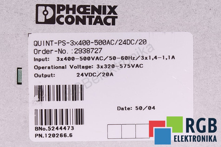 QUINT-PS-3X400-500AC/24DC/20 PHOENIX CONTACT 2938727 SURSA DE ALIMENTARE PENTRU TABLOUL DE DISTRIBUȚIE