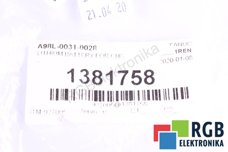 A98L-0031-0028 FANUC 1750MAH BATERIE