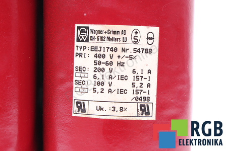 EEJ1740 WAGNER MAGNETE PRI 400V SEC 200/100V 6.1A/5.2A TRANSFORMATOR