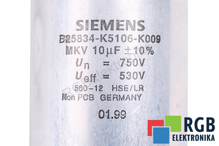 CONDENSATOR B25834-K5106-K009 SIEMENS 10UF, 530V, 750V CONDENSATOR