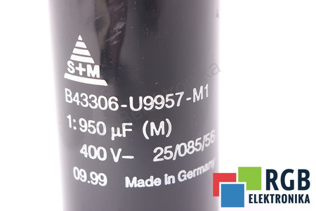 CONDENSATOR B43306-U9957-M1 S+M 25/085/56 950UF, 400VDC CONDENSATOR