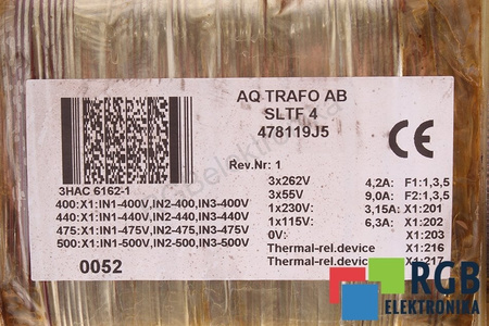 3HAC6162-1 ABB 400/440/475/500V, 262/55/230/115V TRANSFORMATOR