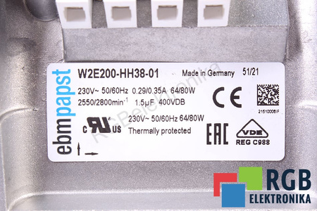 W2E200-HH38-01 EBM PAPST 225X225X8MM, 230V, 0.29A EVANTAI