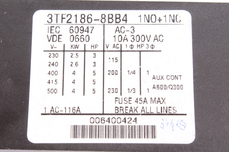 3TF2186-8BB4 SIEMENS 1NO+1NC ÎNLOCUITOR