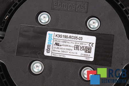 K3G190RC0503 EBM PAPST K3G190-RC05-03 83W 230V, 0.75A EVANTAI