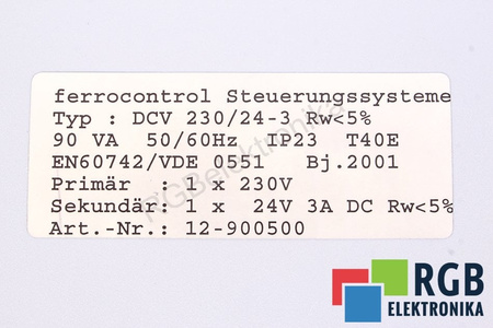 12-900500 FERROCONTROL DCV230/24-3 230V, 24V TRANSFORMATOR