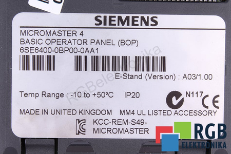 6SE6400-0BP00-0AA1 SIEMENS MICROMASTER 4 CONTROL ȘI PANOU DE CONTROL