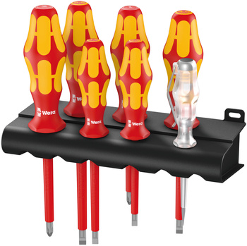 05006147001 WERA 160 I/7 VDE R SET DE ȘURUBELNIȚE KRAFTFORM, SERIA 100 + TESTER DE FAZĂ UNIPOLAR + SUPORT, 7 PIESE