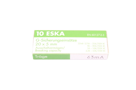 SIGURANȚĂ CU ÎNTÂRZIERE 522.505 ESKA ZKT-0.063A 250V, 0.063A, 5X20MM, 10PCS