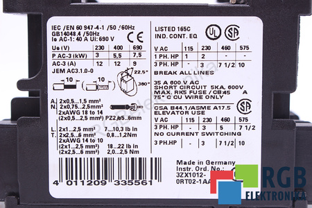 3RT1024-1A..0 SIEMENS SIRIUS 230V 690VAC 9A CONTACTOARE