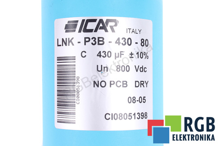 CONDENSATOR LNK-P3B-430-80 ICAR 430UF, 800V CONDENSATOR