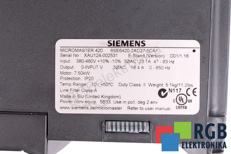6SE6420-2AD27-5CA1 SIEMENS MICROMASTER 420