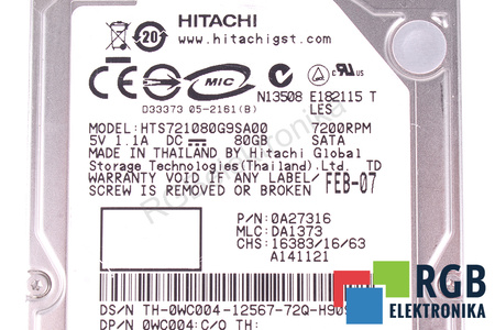 HTS721080G9SA00 HITACHI TRAVELSTAR 80GB, SAS, 2.5", HDD