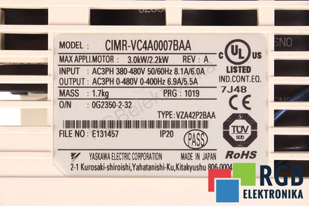CIMR-VC4A0007BAA YASKAWA V1000 FĂRĂ CAPAC