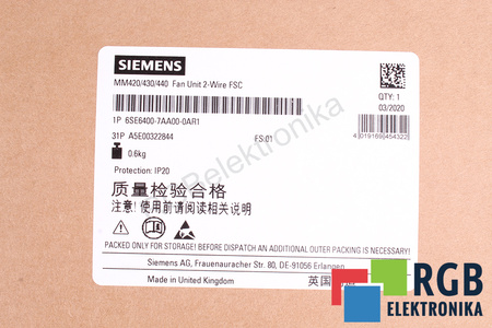 6SE6400-7AA00-0AR1 SIEMENS MICROMASTER 420/430/440 FAN UNIT 24V EVANTAI