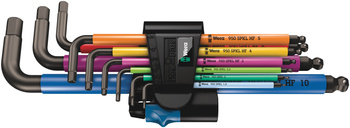 05022210001 WERA 950/9 HEX-PLUS MULTICOLOUR HF 1 SET DE CHEI L‑FORMĂ HEXAGONALE CU VÂRF SFERIC, ACOPERIRE BLACKLASER, METRIC, CU FUNCȚIE DE REȚINERE, 9 PIESE