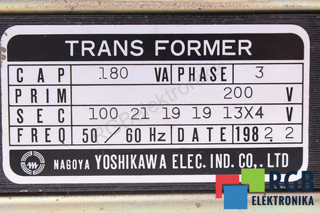 BKO-C1737-02 YOSHIKAWA 200V, 100/21/19/19/13X4V 180VA TRANSFORMATOR