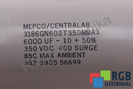 CONDENSATOR 3186GN602T350MMA3 MEPCO/CENTRALAB 400SURGE 6000UF, 350VDC CONDENSATOR