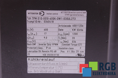 TPM010-005I-600K-OW1-030UL273 WITTENSTEIN MOTION CONTROL CAPACUL MOTORULUI
