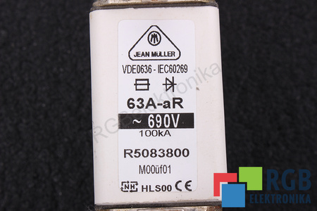 SIGURANŢĂ HLS00 JEAN MULLER R5083800 VDE0636-IEC60269 63A-AR, 690VAC, 100KA