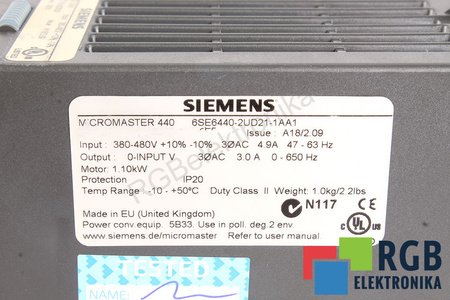 6SE6440-2UD21-1AA1 SIEMENS MICROMASTER 440