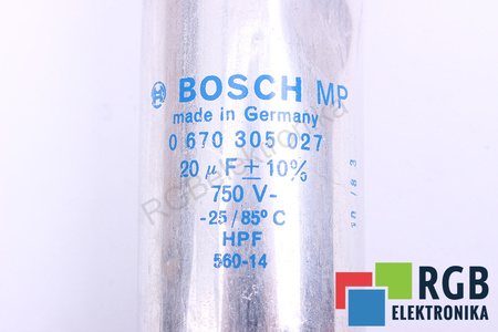 CONDENSATOR HPF560-14 BOSCH 670305027 20UF, 750VDC CONDENSATOR