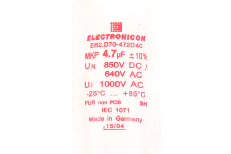 CONDENSATOR E62.D70-472D40 ELECTRONICON 4.7UF, 1000V, 40MM, 70MM