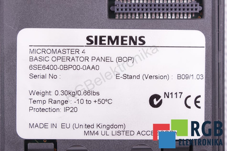 6SE6400-0BP00-0AA0 SIEMENS MICROMASTER 4 CONTROL ȘI PANOU DE CONTROL