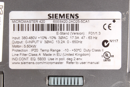 6SE6420-2AD25-5CA1 SIEMENS MICROMASTER 420
