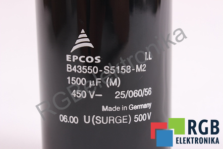 CONDENSATOR B43550-S5158-M2 EPCOS U SURGE 500V 1500UF, 450VDC CONDENSATOR