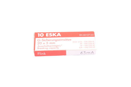 SIGURANȚĂ RAPIDĂ CILINDRICĂ DE STICLĂ 520.605 ESKA ZKS-0.063A 250V, 0.063A, 5X20MM, 10PCS