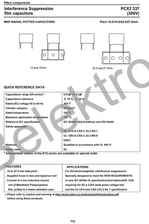 CONDENSATOR PCX2337 PILKOR 2.2UF CONDENSATOR