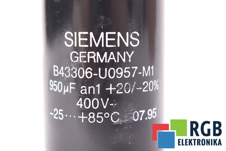 CONDENSATOR B43306-U0957-M1 SIEMENS 950UF, 400VDC CONDENSATOR
