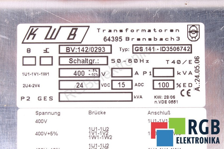GS141 ID3506742 KWB 142/0293 TRANSFORMATOR