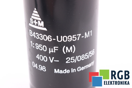 CONDENSATOR B43306-U0957-M1 S+M 25/085/56 950UF, 400VDC CONDENSATOR